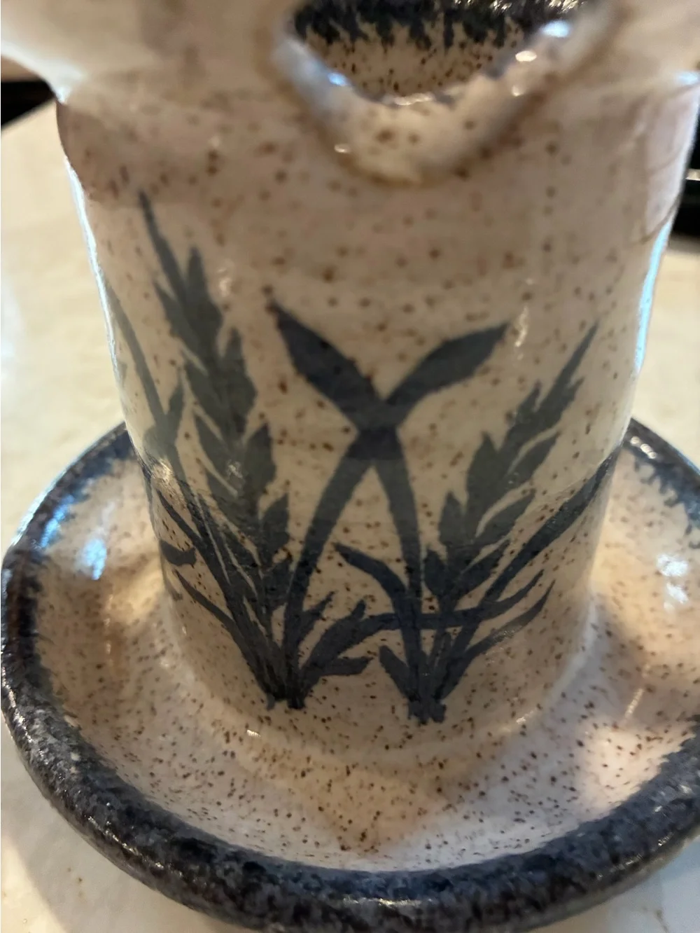 Blue Botanical Pottery Toothbrush Holder